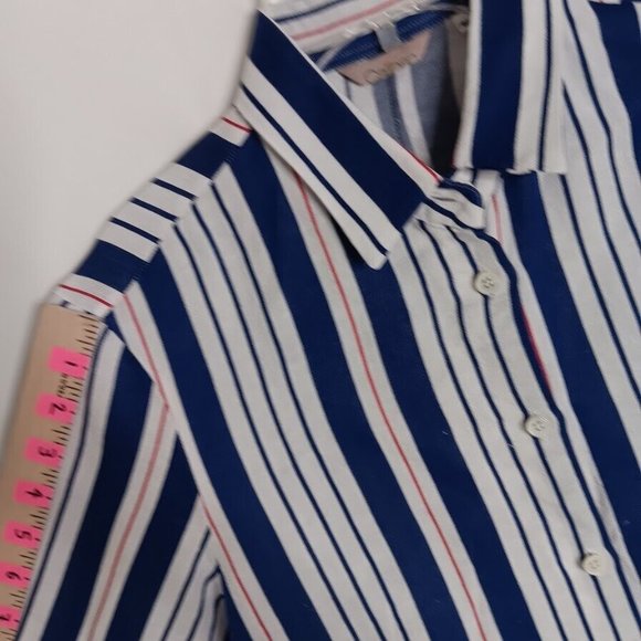 Caliban Made In Italy Shirt Dress size 40 Linen full button-Up Navy White Red - Picture 8 of 14